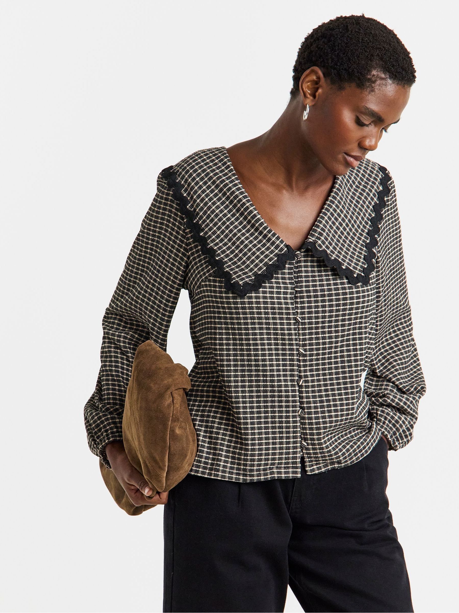 トップス sheller gingham tweed bloom tops 最終価格】sheller gingham tweed bloom tops | ヤマダウェブコム