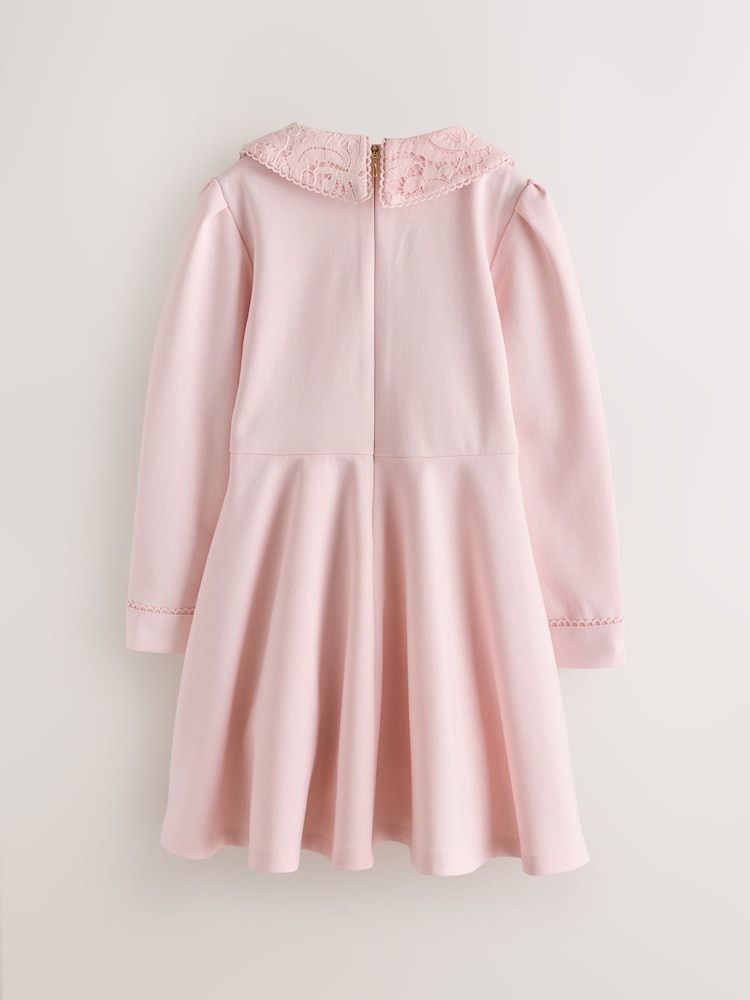 Baker by Ted Baker Pink Lace Collar Pleated Ponte Dress - Image 2 of 7