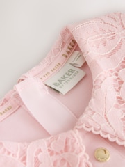 Baker by Ted Baker Pink Lace Collar Pleated Ponte Dress - Image 5 of 7