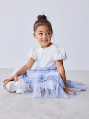 Baker by Ted Baker Pale Blue Floral Ruffle Mesh Tiered Mockable Dress - Image 3 of 12