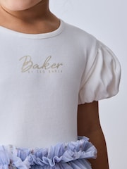 Baker by Ted Baker Pale Blue Floral Ruffle Mesh Tiered Mockable Dress - Image 5 of 12