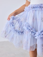 Baker by Ted Baker Pale Blue Floral Ruffle Mesh Tiered Mockable Dress - Image 6 of 12