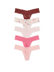 Victoria's Secret Pink/Brown Thong Knickers 5 Pack - Image 1 of 1