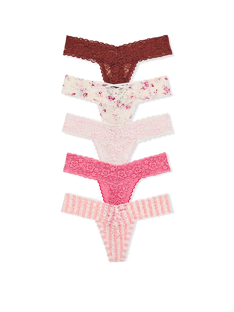 Victoria's Secret Pink/Brown Thong Knickers 5 Pack - Image 1 of 1