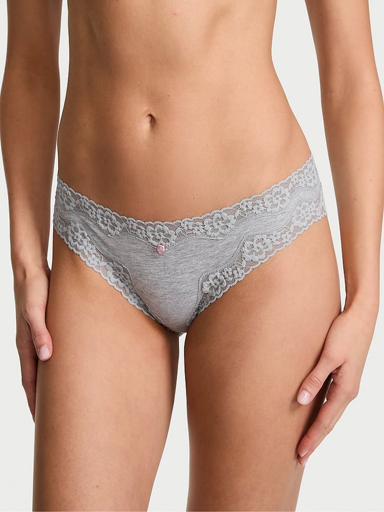 Victoria's Secret Medium Heather Grey Bikini Cotton Lace Waist Knickers - Image 1 of 2