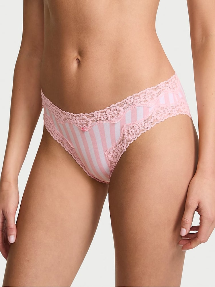 Victoria's Secret Pretty Blossom Pink Stripes Bikini Cotton Lace Waist Knickers - Image 1 of 3 Victoria's Secret Pretty Blossom Pink Stripes Bikini Cotton Lace Waist Knickers - Image 1 of 3