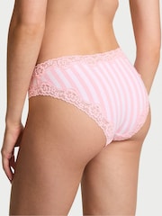 Victoria's Secret Pretty Blossom Pink Stripes Bikini Cotton Lace Waist Knickers - Image 2 of 3
