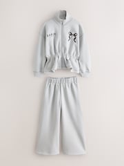 Baker by Ted Baker Grey 2 Piece Cinched Zip Neck Sweat Top & Wide Leg Joggers Set - Image 1 of 6