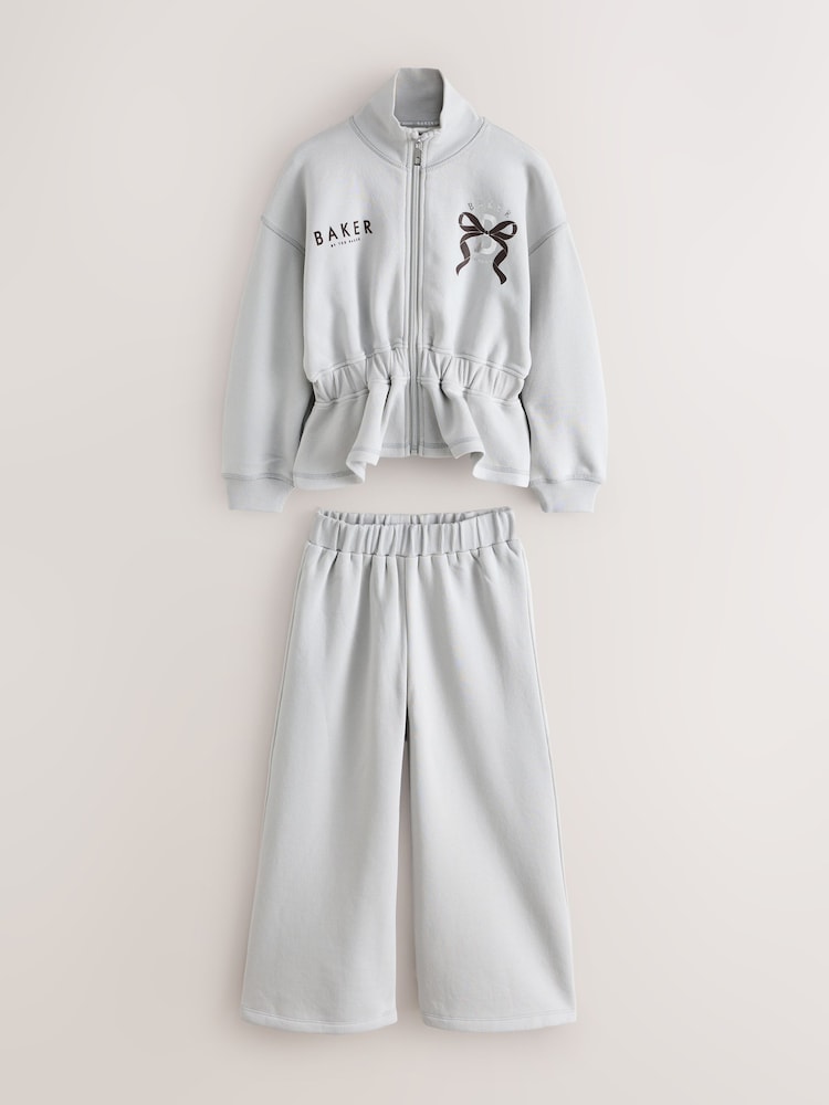 Baker by Ted Baker Grey 2 Piece Cinched Zip Neck Sweat Top & Wide Leg Joggers Set - Image 1 of 6