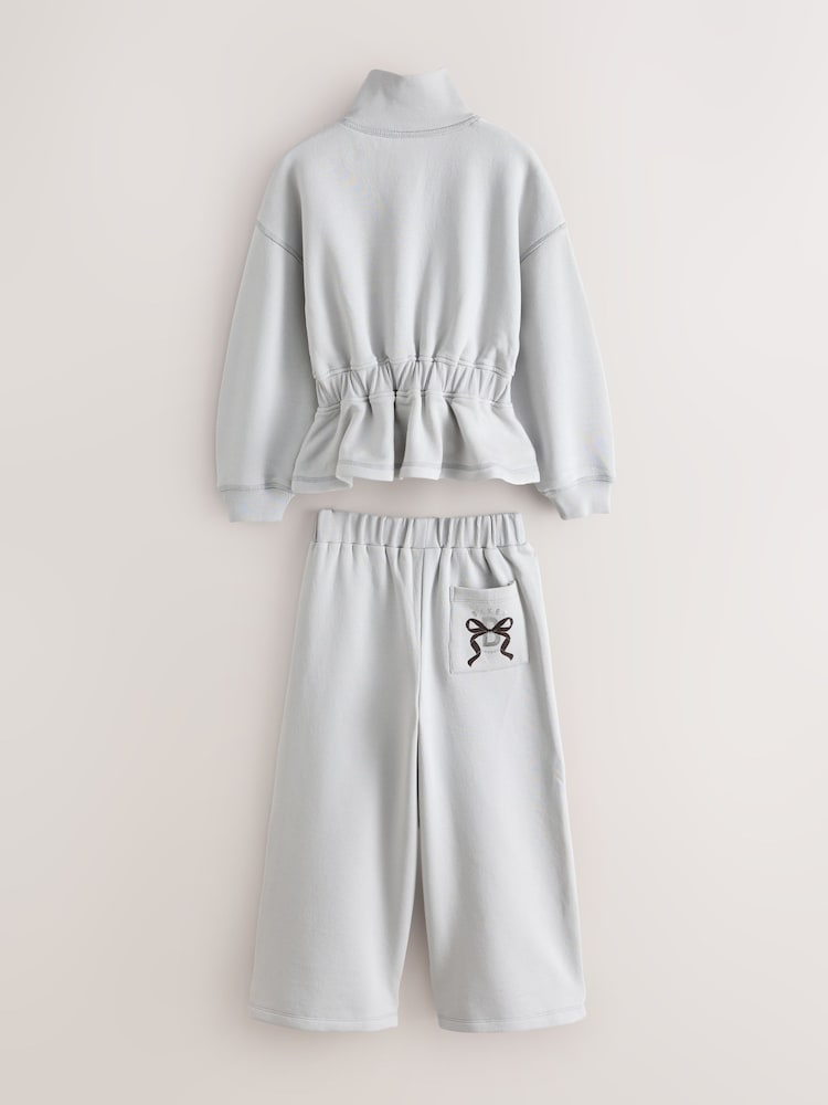 Baker by Ted Baker Grey 2 Piece Cinched Zip Neck Sweat Top & Wide Leg Joggers Set - Image 2 of 6