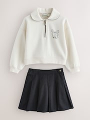 Baker by Ted Baker Cream 2 Piece Collared Sweat Top & Pleated Skirt Set - Image 8 of 13