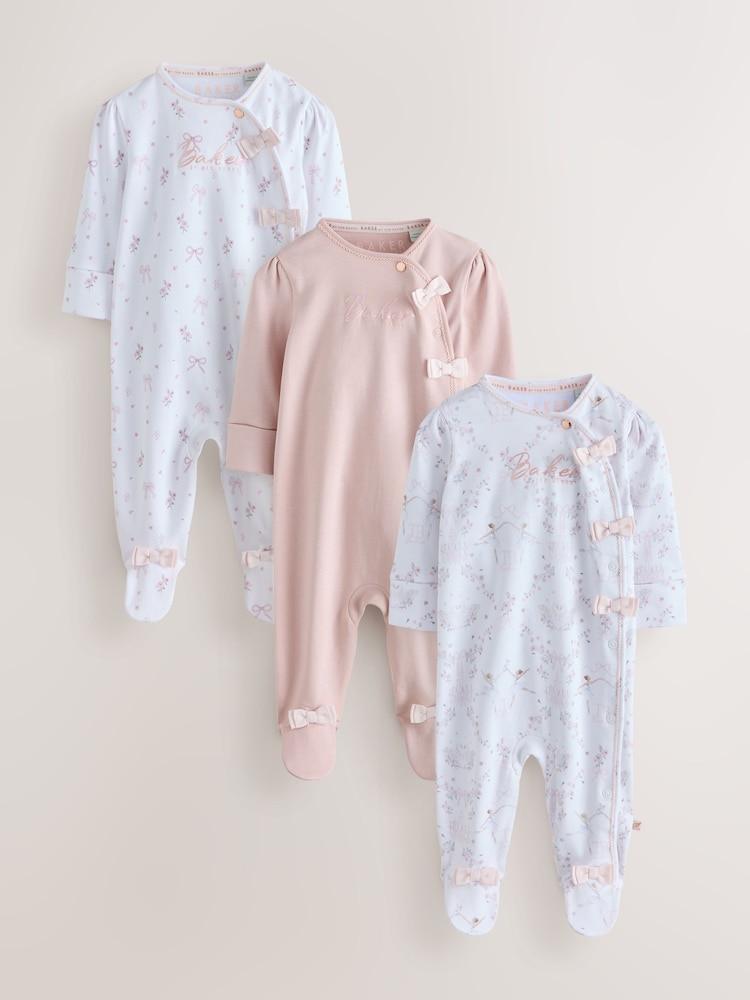 Ніжно-рожевий - Baker by Ted Baker Cotton Printed Sleepsuits 3 Pack - Image 1 of 12 Ніжно-рожевий - Baker by Ted Baker Cotton Printed Sleepsuits 3 Pack - Image 1 of 12