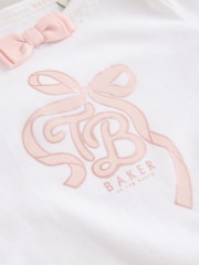 Baker by Ted Baker Pink 3 Piece Bodysuit, Monogram Printed Leggings & Turban Set - Image 10 of 13