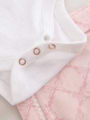 Baker by Ted Baker Pink 3 Piece Bodysuit, Monogram Printed Leggings & Turban Set - Image 7 of 13