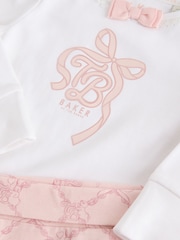 Baker by Ted Baker Pink 3 Piece Bodysuit, Monogram Printed Leggings & Turban Set - Image 9 of 13