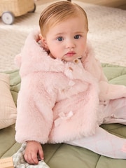 Baker by Ted Baker Pink Faux Fur Bow Coat - Image 1 of 10
