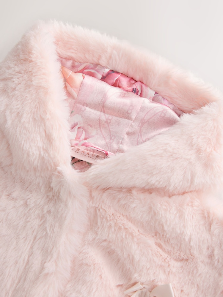 Baker by Ted Baker Pink Faux Fur Bow Coat - Image 10 of 10