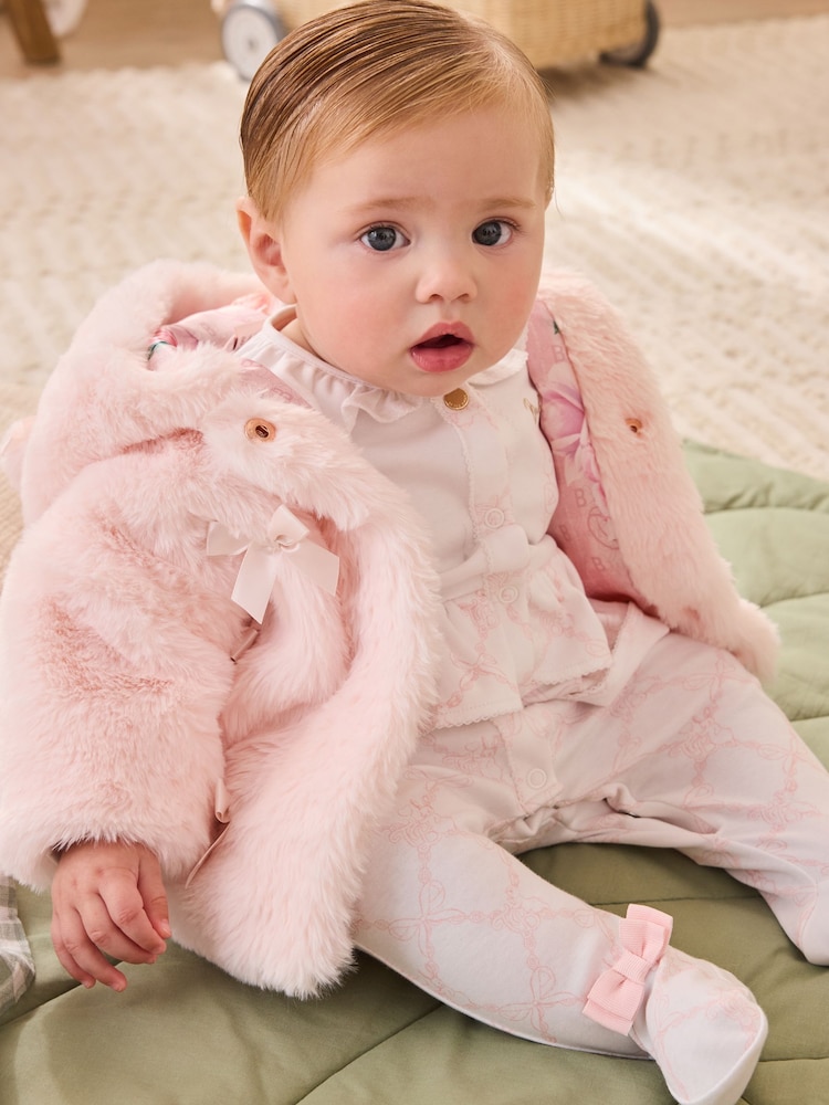 Baker by Ted Baker Pink Faux Fur Bow Coat - Image 2 of 10