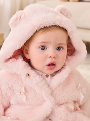 Baker by Ted Baker Pink Faux Fur Bow Coat - Image 3 of 10
