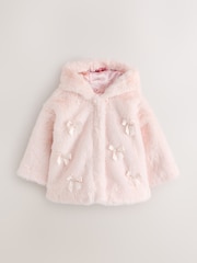 Baker by Ted Baker Pink Faux Fur Bow Coat - Image 4 of 10