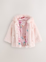 Baker by Ted Baker Pink Faux Fur Bow Coat - Image 5 of 10