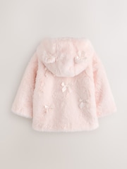 Baker by Ted Baker Pink Faux Fur Bow Coat - Image 6 of 10