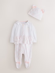 Baker by Ted Baker White/Pink Peplum Frill Sleepsuit & Hat Set - Image 1 of 8