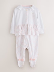 Baker by Ted Baker White/Pink Peplum Frill Sleepsuit & Hat Set - Image 2 of 8