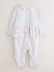 Baker by Ted Baker White/Pink Peplum Frill Sleepsuit & Hat Set - Image 3 of 8