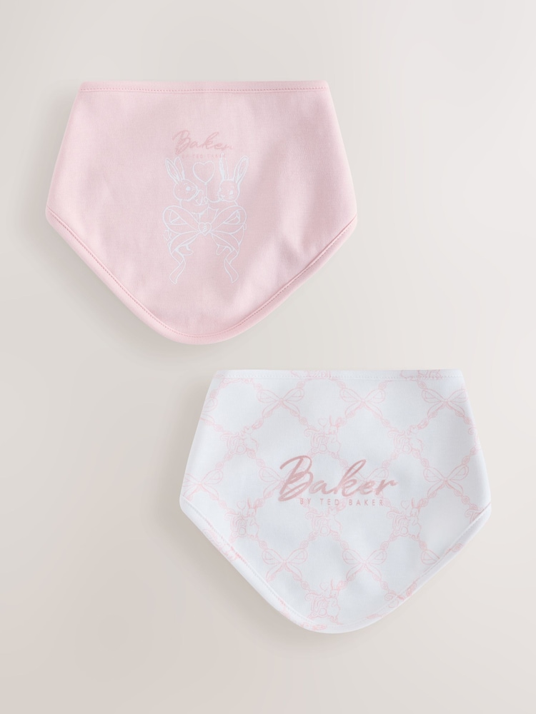 Baker by Ted Baker White/Pink 2 Pack Printed Bibs - Image 1 of 5 Baker by Ted Baker White/Pink 2 Pack Printed Bibs - Image 1 of 5