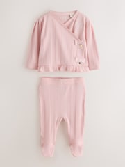 Baker by Ted Baker Pink Frill Wrap-Over Top & Footed Legging Set 2 Piece - Image 6 of 14