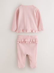 Baker by Ted Baker Pink Frill Wrap-Over Top & Footed Legging Set 2 Piece - Image 7 of 14