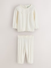 Baker by Ted Baker Cream 2 Piece Organza Collared Cable Knit Set - Image 1 of 8