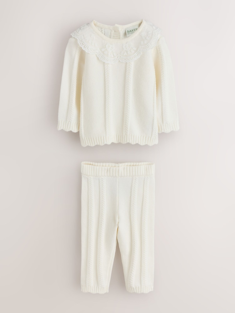 Baker by Ted Baker Cream 2 Piece Organza Collared Cable Knit Set - Image 1 of 8 Baker by Ted Baker Cream 2 Piece Organza Collared Cable Knit Set - Image 1 of 8