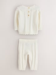 Baker by Ted Baker Cream 2 Piece Organza Collared Cable Knit Set - Image 2 of 8