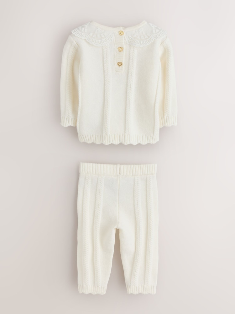 Baker by Ted Baker Cream 2 Piece Organza Collared Cable Knit Set - Image 2 of 8 Baker by Ted Baker Cream 2 Piece Organza Collared Cable Knit Set - Image 2 of 8