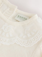Baker by Ted Baker Cream 2 Piece Organza Collared Cable Knit Set - Image 6 of 8