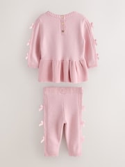 Baker by Ted Baker Pale Pink Knitted Bow Peplum Top & Leggings Set 2 Piece - Image 2 of 6