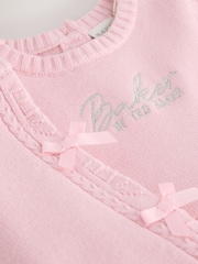 Baker by Ted Baker Pale Pink Knitted Bow Peplum Top & Leggings Set 2 Piece - Image 4 of 6