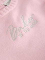 Baker by Ted Baker Pale Pink Knitted Bow Peplum Top & Leggings Set 2 Piece - Image 6 of 6