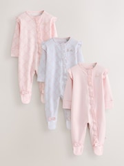 Baker by Ted Baker White/Pink Cotton Printed Sleepsuits 3 Pack - Image 1 of 9