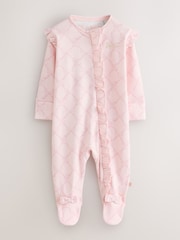 Baker by Ted Baker White/Pink Cotton Printed Sleepsuits 3 Pack - Image 3 of 9