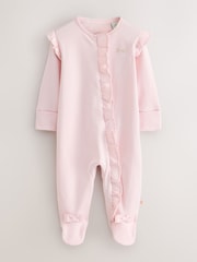Baker by Ted Baker White/Pink Cotton Printed Sleepsuits 3 Pack - Image 4 of 9