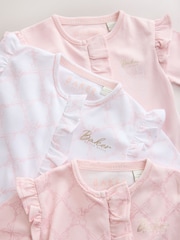 Baker by Ted Baker White/Pink Cotton Printed Sleepsuits 3 Pack - Image 6 of 9