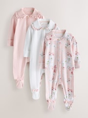 Baker by Ted Baker Pink Cotton Printed Sleepsuits 3 Pack - Image 1 of 9
