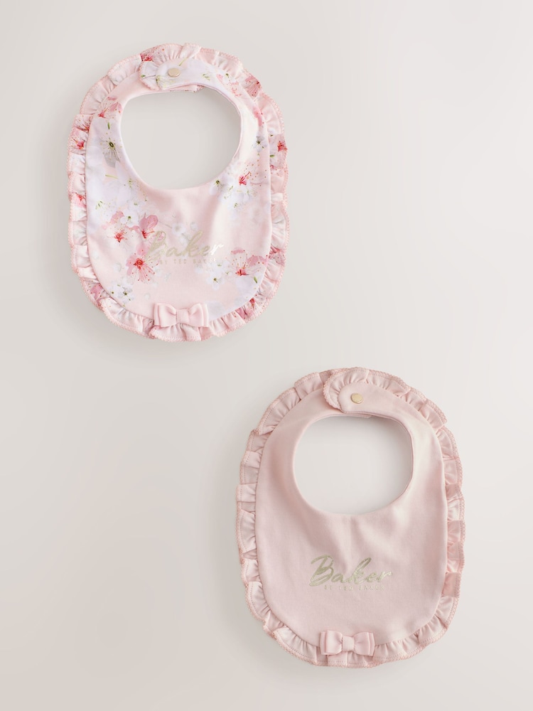 Baker by Ted Baker Pink 2 Pack Frill Bibs - Image 1 of 6 Baker by Ted Baker Pink 2 Pack Frill Bibs - Image 1 of 6