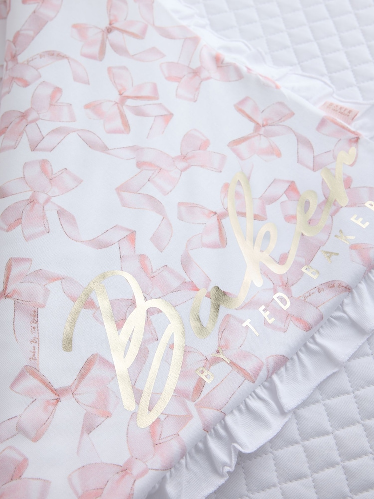 Baker by Ted Baker White/Pink All-Over Printed Quilted Blanket - Image 5 of 5