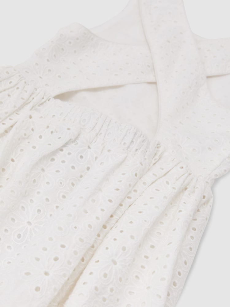 Reiss White Malia 9-13 yrs Cotton Broderie Cross-Back Dress - Image 5 of 5 Reiss White Malia 9-13 yrs Cotton Broderie Cross-Back Dress - Image 5 of 5