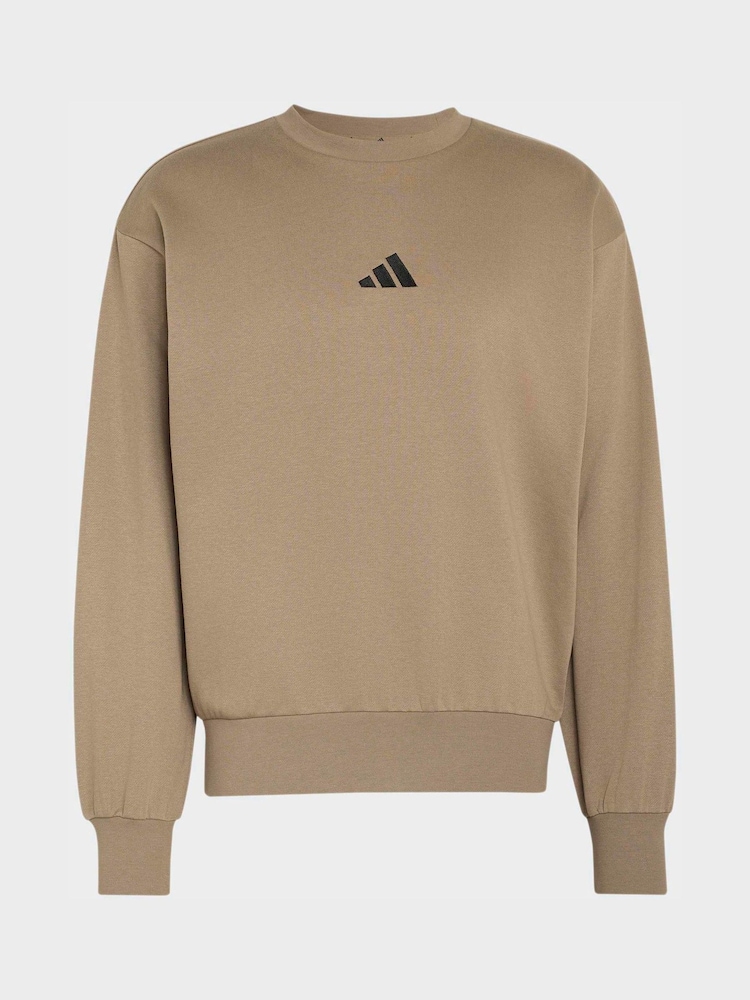 adidas Khaki Essentials Feelcozy Fleece Sweatshirt - Image 1 of 1 adidas Khaki Essentials Feelcozy Fleece Sweatshirt - Image 1 of 1
