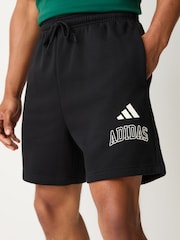 adidas Black Seasonal Essentials Collegiate Fleece Shorts - Image 1 of 4